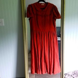 Little Women Atelier Amy Dress Linen Cottage Core Button Down Rust Copper